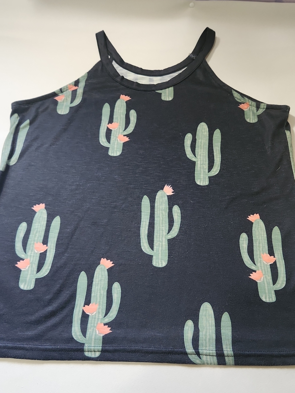Navy Cactus Print Cold-Shoulder Tank Top